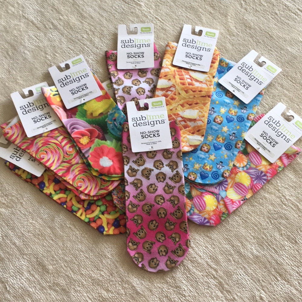 5 for $20 NWT Sublime Designs No Show Youth Socks Monkeys